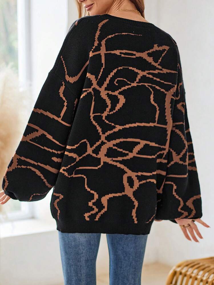 Women's Long Sleeve Crew Neck Jacquard Knitted Sweater