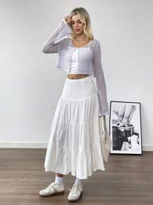 SHEIN Unity Hollow Out Knitted Cropped Casual Cardigan, Spring-Summer Fall Cloth For Women - Mauve Purple - View 3