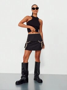 SUMWON WOMEN Nylon Mini Skirt With Contrast Trims - Black - View 4