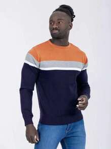 Manfinity Homme Suéter casual de contraste de color con costura para hombres en primavera y otoño