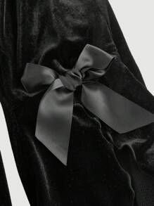 SHEIN MOD Damen Spitze Patchwork Schleife Glockenförmige Hose, Schwarze Hosenanzughose, Kleidung