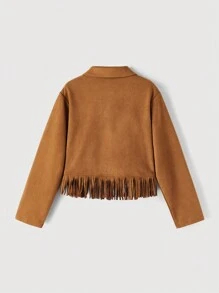 SHEIN MOD Chaqueta para mujer de talla grande con cuello, manga larga, patchwork, flecos
