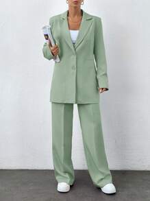 SHEIN Tall 粉色大碼套裝，適合高個女性 - 綠色 - 查看 4