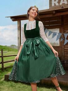 SHEIN Unity Women Waist Tie Contrast Color Gentle Elegant Charm Elegant Dress - Green - View 6