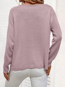 SHEIN LUNE Women's Round Neck Long Sleeve Bow Decor Knit Sweater, Knit Pullover Fall Winter - Baby Pink - View 2