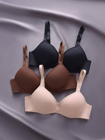 Women's Casual Comfy Fabric Plain Padded Bralette Bra Underwear Set Medium Stretch Multi Colors