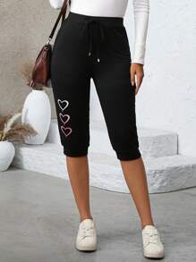 EMERY ROSE Women Heart Print Leggings - Black - View 5