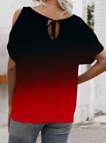 SHEIN LUNE Ombre Print Hollow Out Round Neck T-Shirt For Women - Multicolor - View 2