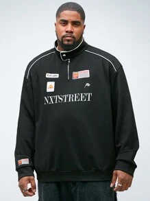 Manfinity NXTstreet Men's Plus Size Casual Loose Knitted Drop Shoulder Zip-Up Long Sleeve Sweatshirt, Fit For Autumn & Winter
