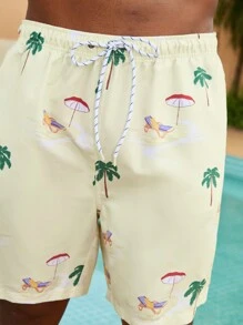 Manfinity Swimmode Trang phục đi biển ngắn tay và quần short in họa tiết nhiệt đới dành cho nam Plus Size - Nhiều màu - Xem 3