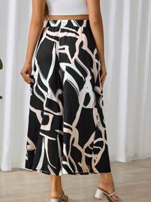 SHEIN Maternity High Waist Wide Leg Random Print Pants - Black - View 3