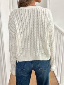 SHEIN LUNE Women Spring And Summer Casual Solid Color Sweater With Three-Dimensional Flowers, Knit Pullover Fall Winter - Beige - View 2