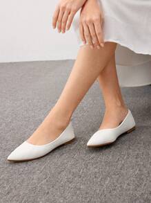 CUCCOO BIZCHIC 极简主义尖头芭蕾平底鞋夏季度假鞋夏季促销返校鞋大学生鞋优雅基础款商务休闲商务时尚圣诞节秋季新年假期 - 白色 - 查看 6