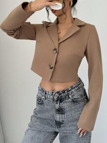 Selianne Áo khoác blazer ngắn tay màu nâu cà phê ngắn dành cho nữ - màu nâu - Xem 4