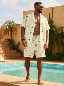 Manfinity Swimmode Trang phục đi biển ngắn tay và quần short in họa tiết nhiệt đới dành cho nam Plus Size - Nhiều màu - Xem 7