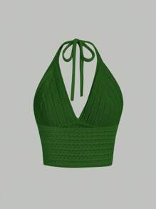 SHEIN MOD Áo Len Dệt Kim Mềm Thắt Nơ Cổ Cho Nữ, Lễ Hội Âm Nhạc Mùa Hè - xanh quân đội - Xem 2