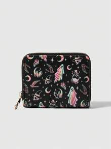 ROMWE Goth 1 chiếc ví mini Halloween Darker Magic dễ thương có khóa kéo, ví đựng tiền xu màu đen cho nữ - Nhiều màu - Xem 1