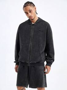 Manfinity VCAY Men's Loose Fit Hooded Knitted Jacket, Fry Snow Pattern Design