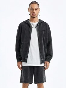 Manfinity VCAY Men's Loose Fit Hooded Knitted Jacket, Fry Snow Pattern Design