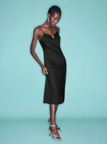 Maija Women Lace Backless Sheer Semi-See-Through Satin Ribbon Strap Dress - Black - View 9