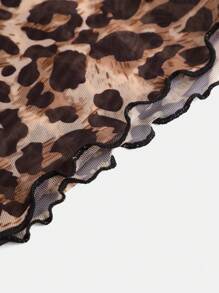 SHEIN Girlism Teen Girls Knitted Mesh Leopard Print Asymmetric Hem Camisole Tank Top