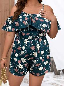 SHEIN Clasi Grote maten spaghettibandjes, rugloze, zelfbindende elegante jumpsuit met all-over print