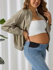 SHEIN Abrigo de maternidad liso y sencillo de manga larga - Albaricoque - Ver 4