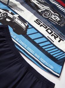 2 件青少年男孩休闲英文字母印花宽松运动衫和裤子套装