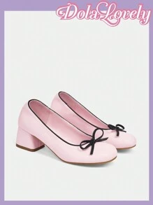 Dola Lovely Zapatos de tacón alto para mujer con puntera redonda, escote bajo, lazo y correa trasera, plataforma, ideal para Navidad, otoño, Año Nuevo, San Valentín