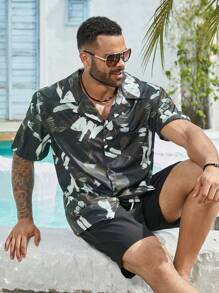 Genlund Plus Size Men's Simple Printed Short Sleeve Shirt - Multicolor - View 6