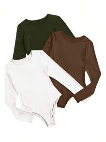 Chiquease Conjunto de 3 colores de body de manga larga de unicolor para primavera/otoño