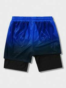 ROMWE MEN Anime Pantalones cortos deportivos de baloncesto de 2 en 1 transpirables para hombres, adecuados para el uso diario en primavera y verano, escuela - Azul - Ver 2