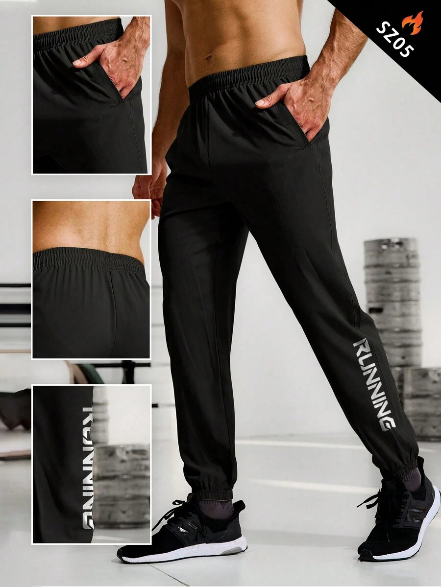 Manfinity Sport Corelite Boyfriend Style Men's Simple Printed Sports Pants For Daily Wear - Black - View 1