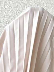 Chiquease 不对称肩长袖拼布 A 字褶皱连衣裙 - 杏色 - 查看 7