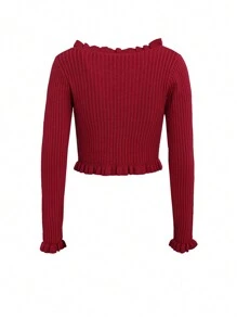 Joudiya 女士情人节荷叶边红色开衫，秋装 - 紅色 - 查看 10