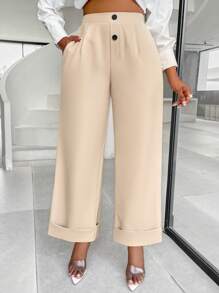 VaVaBold Pantalones de pierna recta con detalle de plisado en la cintura asimétrica