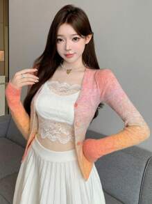 DAZY Women's Tie Dye Tie Dye V-Neck Long Sleeve Cardigan,Fall Clothes - Burnt Orange - View 6