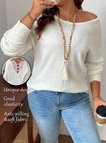 Áo len dài tay trơn, khoét lỗ, trang trí, cỡ lớn, áo len chui đầu dệt kim mặc thường ngày mùa thu đông. - Màu be - Xem 2