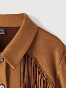 SHEIN MOD Chaqueta para mujer de talla grande con cuello, manga larga, patchwork, flecos