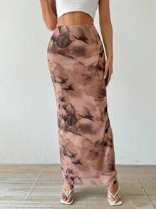 Rafferiza 女士印花休闲长裙（秋季款） - 杏色 - 查看 2