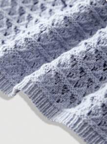 SHEIN MOD Áo cổ lọ thắt dây eo thanh lịch Lễ hội âm nhạc nữ Áo dệt kim - Màu xanh lam - Xem 4