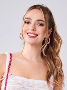 Twin Melody X SHEIN Aretes envolventes exagerados de alta gama y retorcidos tejidos de moda europea y americana para mujeres, aros C chic y versátiles