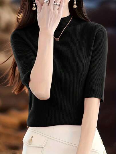 EMERY ROSE 女士休闲纯色立领针织毛衣，春秋