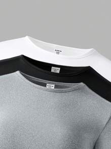 SHEIN Bộ 3 áo thun dài tay màu đen, trắng và xám cho bé gái tuổi mới lớn - Nhiều màu - Xem 5