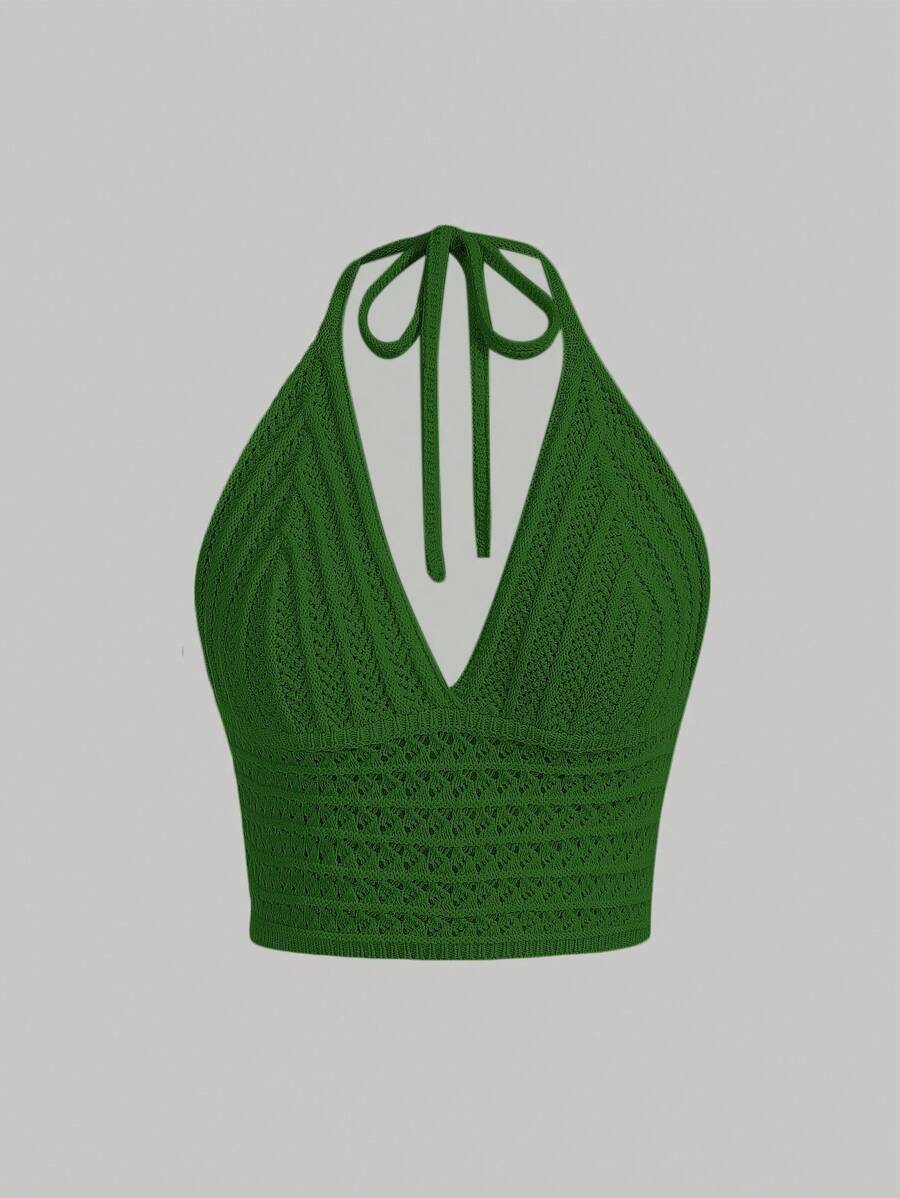 SHEIN MOD Áo Len Dệt Kim Mềm Thắt Nơ Cổ Cho Nữ, Lễ Hội Âm Nhạc Mùa Hè - xanh quân đội - Xem 1