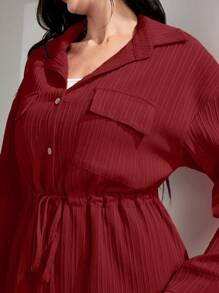 Graceveil 勃艮第红 2 件套女士纯色简约日常长袖上衣和裤子休闲通勤套装适中 - 酒紅色 - 查看 5