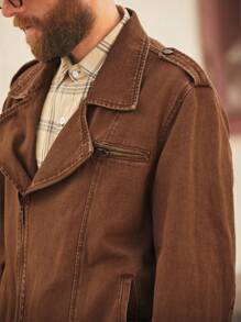 RivetRise Áo khoác denim hình hộp bằng da PU màu nâu phong cách retro Y2K dành cho nam - màu nâu - Xem 6