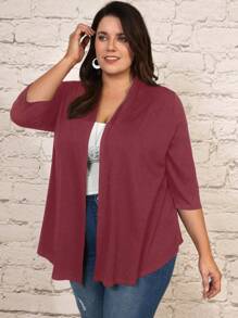 EMERY ROSE Plus Size Women's Solid Color Casual Jacket - Red - View 4
