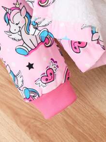 Tween Girl Cartoon Print Front Button Hooded Long Sleeve Jacket - Multicolor - View 5