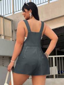 SHEIN Unity Plus Size Women Summer Solid Color Pocket Casual Overalls Shorts - Grey - View 2